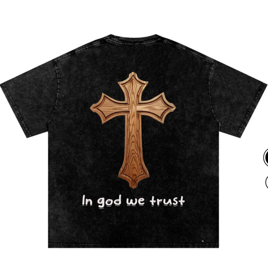 Wooden cross In god we trust shirt